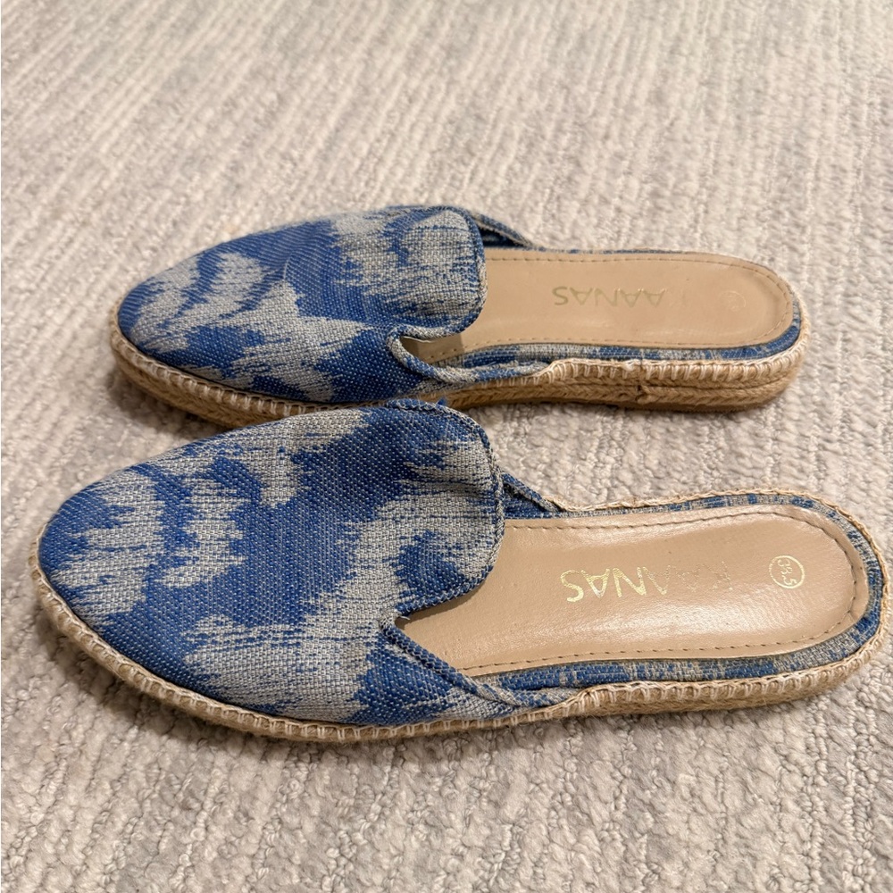 Kaanas Blue Patterned Espadrille Mules
